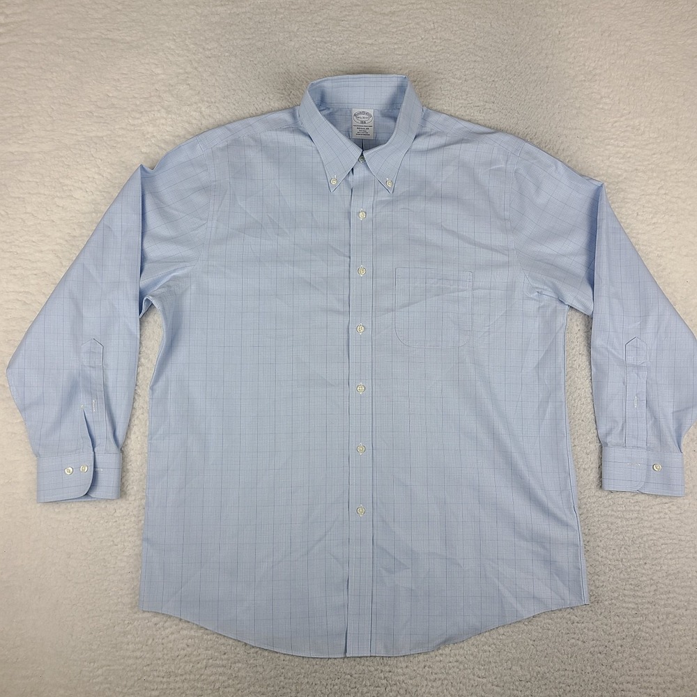 Brooks Brothers Shirt Mens 16.5 32/33 Blue Plaid Non Iron Regular Fit Button Up